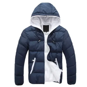 European and American Men's New Autumn and Winter Fashion Solid Color Hooded Zippered Warm Hooded Cotton-padded Jacket Coat.